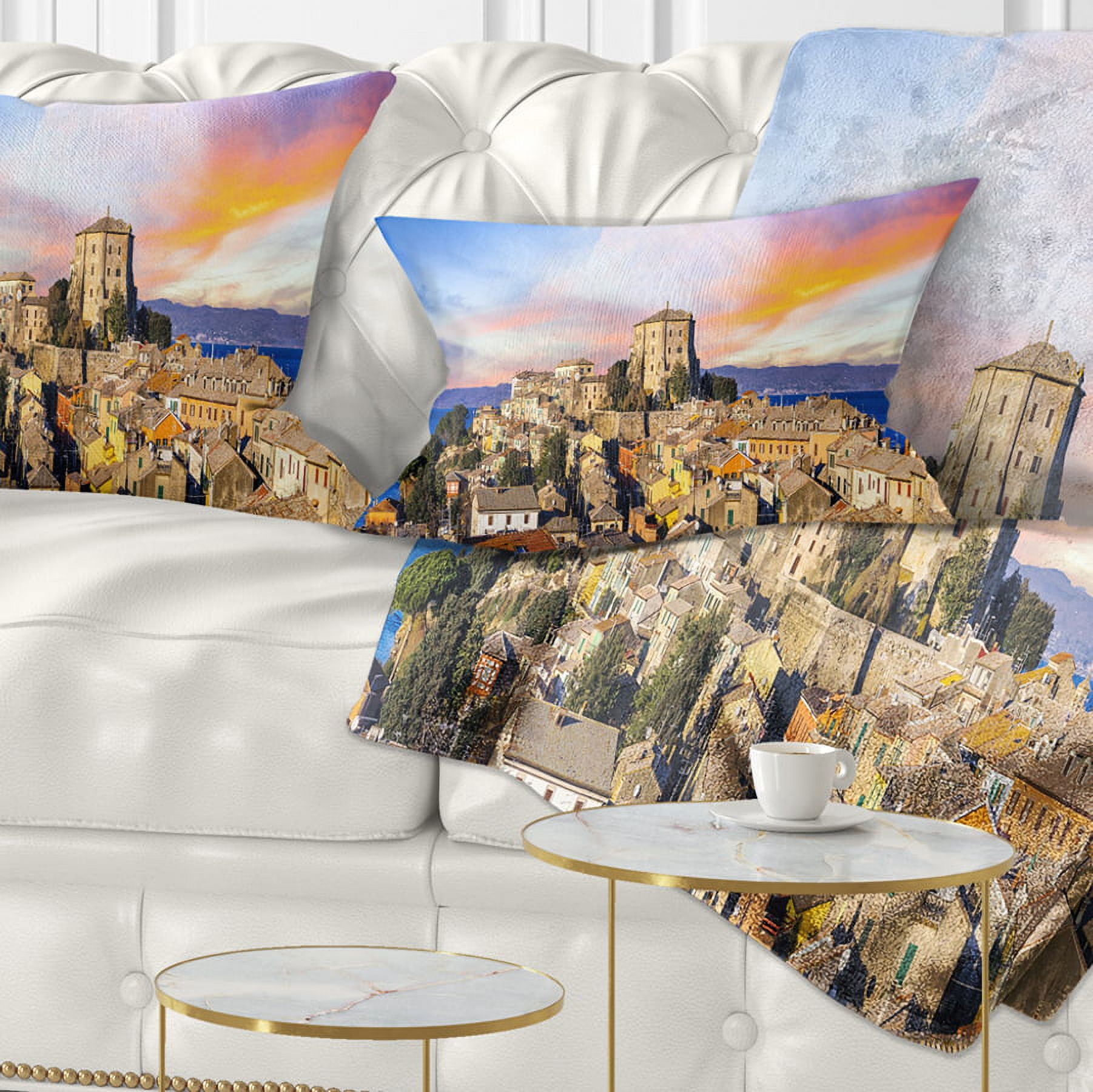 Designart Medieval Village Capodimonte - Landscape Photography Throw Pillow - 12x20