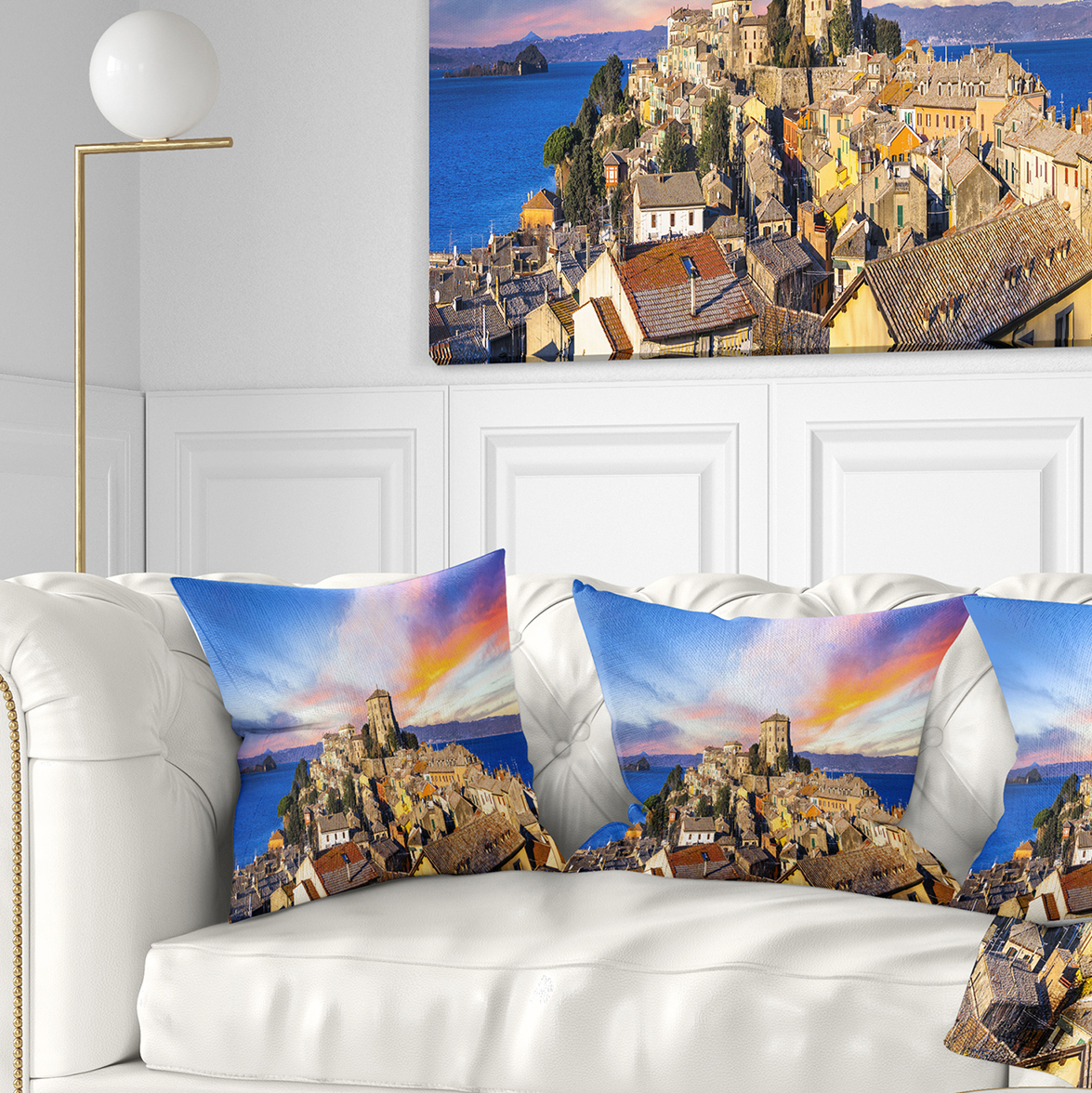 Designart Medieval Village Capodimonte - Landscape Photography Throw Pillow - 18x18