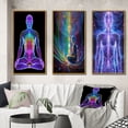 thumbnail image 1 of Designart "Meditation Neon" Robot Framed Wall Art Set Of 3 - Purple Modern Frame Canvas Set For Living Room Decor, 1 of 6