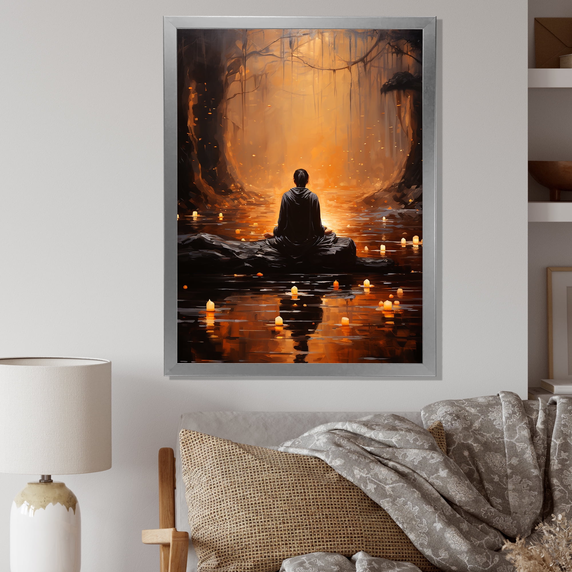 Manomay Divine Lamp Wall Art – Unframed 12x6 Inch Spiritual Decor
