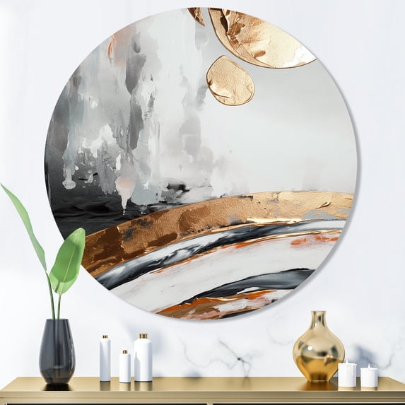 Designart "Meditative Marbling in Gold and Grey" Abstract Marble Metal Round Wall Decor