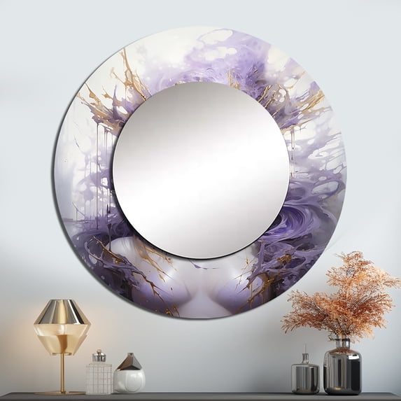 Designart "Meditative Mind Of A Woman" Meditation Rund Mirror For Wall Decor - Large Beige Round Printed Mirror -Global Round Living Room Mirror - 29" x 29"