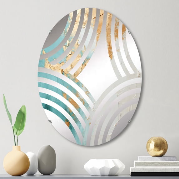 Designart "Meditative Minimalism I" Abstract Painting Baptist Fan Round Wall Mirror - Abstract Oval Printed Decorative Mirror - Multiple Color Options