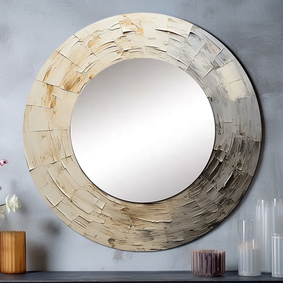 Designart "Meditative Movement In Grey And Beige" Abstract Spirals Grey Large Round Mirror - Round Office Mirror Wall Decor - Modern Round Printed Mirror - 36" x 36"