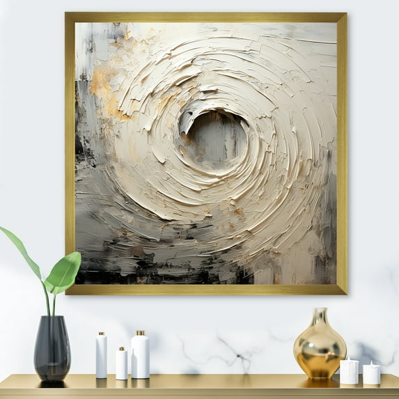 Designart "Meditative Movement In Grey And Beige I" Abstract Spirals Picture Framed Canvas Art Print