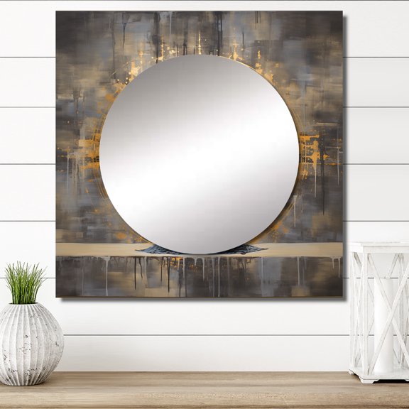 Designart "Meditative Pose In Gold" meditation Square Mirror For Wall Decor - Large Beige Square Printed Wall Mirror Art - Square Traditional Mirror - Wall Mounted Square Large Mirror