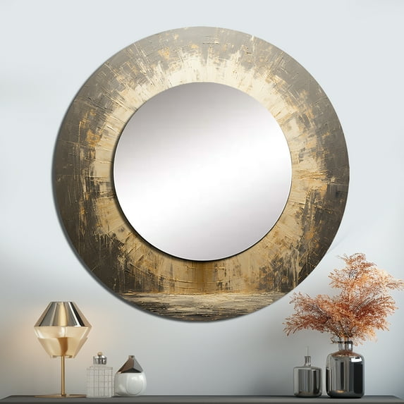 Designart "Meditative Zen Position" Meditation Rund Mirror For Wall Decor - Large Beige Round Print Mirror - Round Global Mirror - Wall Mounted Round Large Mirror - 29" x 29"