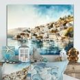 thumbnail image 1 of Designart "Mediterranean Seaside s Blue Charm" Modern Landscape Beach Metal Art Living Room, 1 of 5