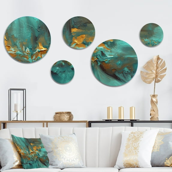 Designart "Mediterranean Sunshine I" Abstract Painting Metal Wall Art Set of 5 Piece