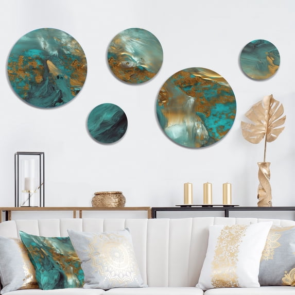 Designart "Mediterranean Sunshine III" Abstract Painting Metal Wall Art Set of 5 Piece
