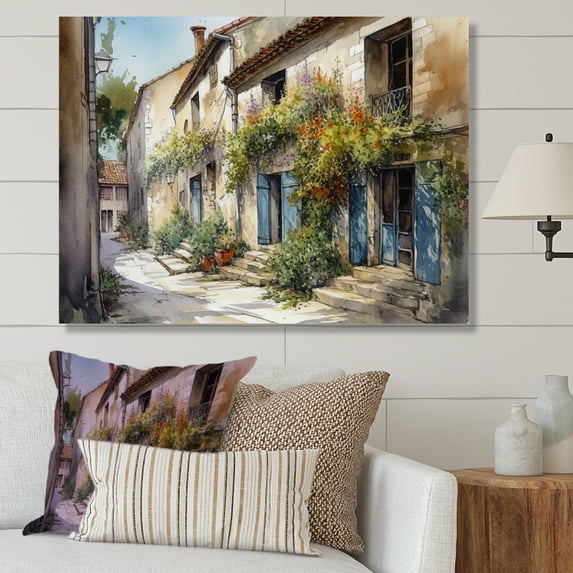 Designart "Mediterranean Village Street V" Cottage Landscape Wall Art Living Room