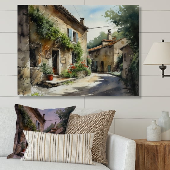 Designart "Mediterranean Village Street VI" Cottage Landscape Wall Art Print