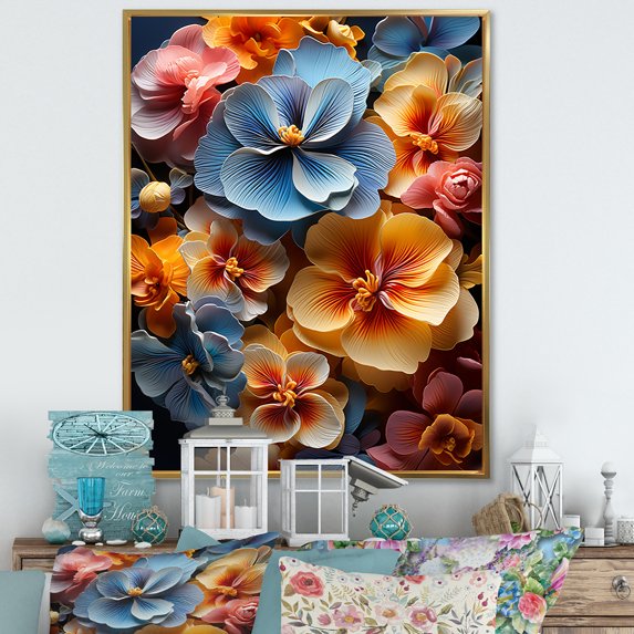 Designart "Medley Of Vibrant And Colorful Pansies I" Pansies Floater Framed Canvas Art Print