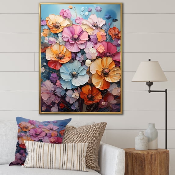 Designart "Medley Of Vibrant Pansies" Pansies Floater Framed Wall Art Living Room