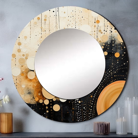 Designart "Medley in Monochrome IV" Abstract Collages Round Mirror Wall Décor Modern - Large Black Round Mirror - Round Mirror 29" x 29" Inch
