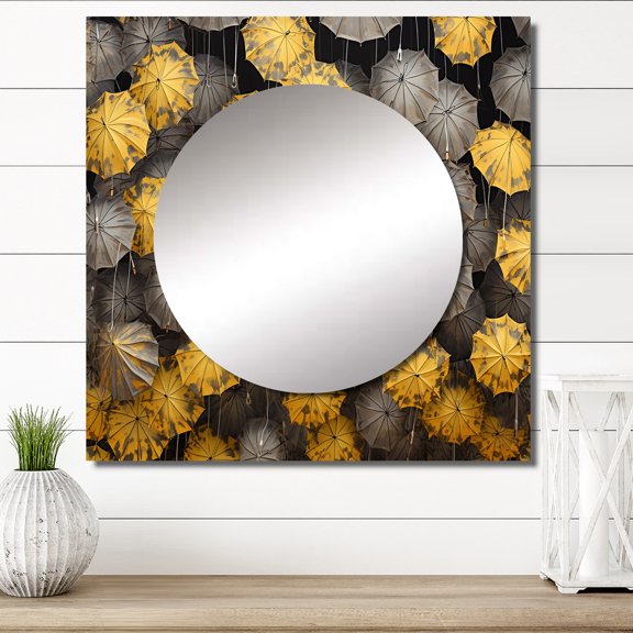 Designart "Mellow Umbrella Skyscape" Sky Yellow Large Square Mirror - Square Bedroom Mirror Printed Wall Decor - Traditional Square Printed Wall Mirror Art