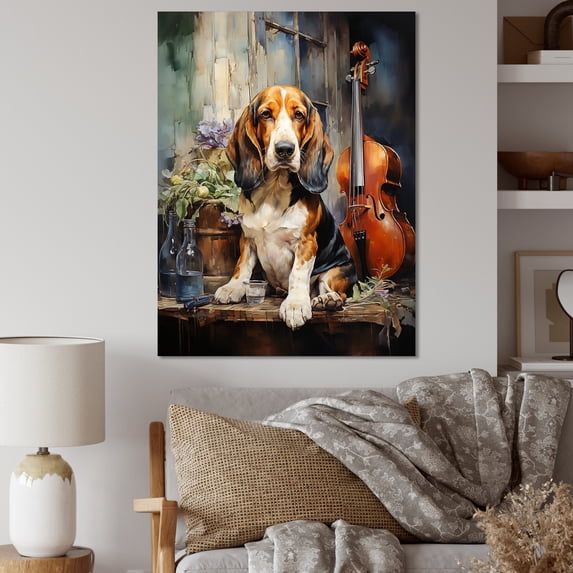 Designart "Melodic Basset Hound" Animals Dog Wall Art Prints