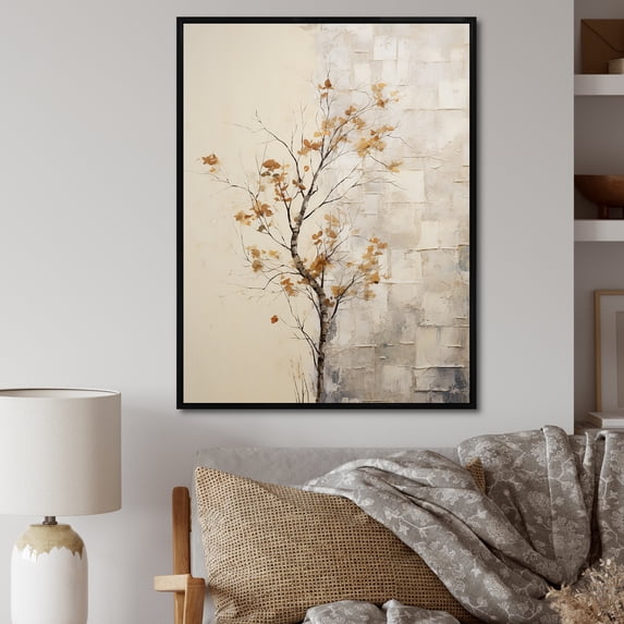 Designart "Melodic Beige Maple Minimalism III" Tree Maple Floater Framed Canvas Wall Art
