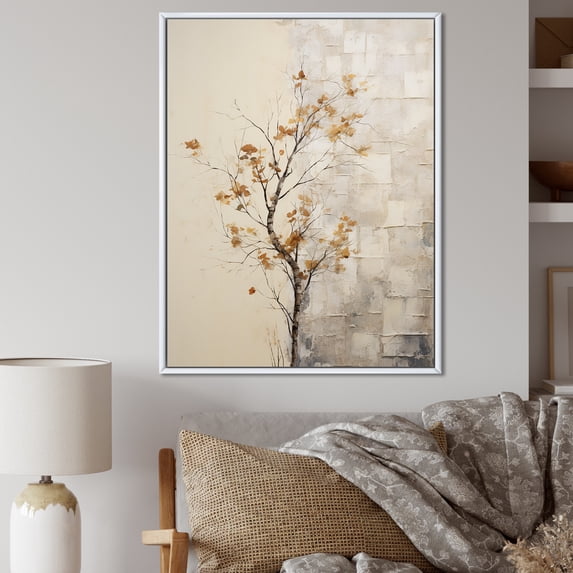 Designart "Melodic Beige Maple Minimalism III" Tree Maple Floater Framed Canvas Wall Art