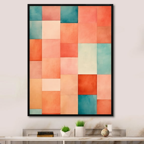 Designart "Melodic Coral Cubes Shapes I" Abstract Shapes Floater Framed Canvas Prints