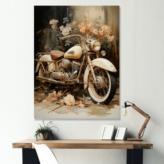 Designart "Melodic Journey On A Vintage Motorcycle" Motorcycle Wall Art Living Room