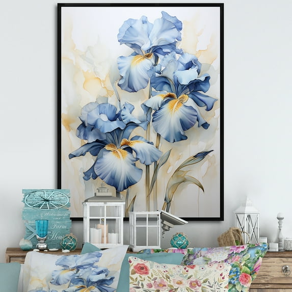 Designart "Melodic Minimalism: Irises" Irises Floater Framed Canvas Prints