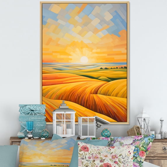 Designart "Melodic Sunrise In The Prairies" Prairies Floater Framed Canvas Art Print