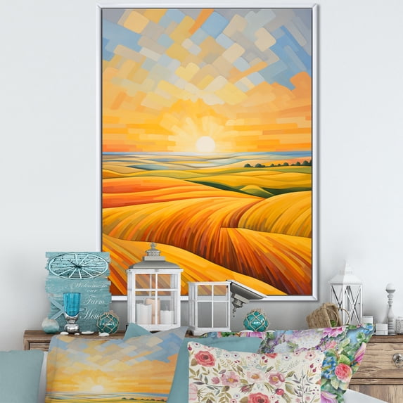 Designart "Melodic Sunrise In The Prairies" Prairies Floater Framed Canvas Art Print