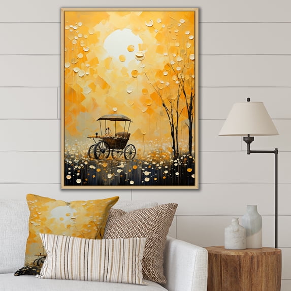 Designart "Melodic Yellow Old Carriage Cart I" Old American Cart Floater Framed Canvas Art Print