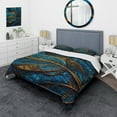 thumbnail image 1 of Designart "Melodies of Boho Blue And Gold I" Boho Feather Bedding Covert Set - Traditional Blue Geometric Bed Set With 2 Shams, 1 of 6