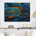 thumbnail image 1 of Designart "Melodies of Boho Blue And Gold I" Boho Feather Metal Art Print, 1 of 5