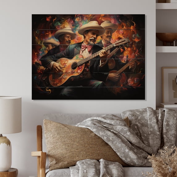 Designart "Melody Musical Mexico Mariachi wall art II" Mexico Print on Natural Pine Wood