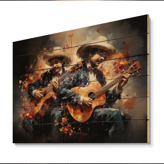Designart "Melody Musical Mexico Mariachi wall art IV" Mexico Print on Natural Pine Wood