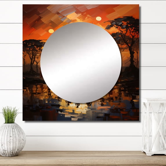 Designart "Melody Savannah African Wall art II" African Square Mirror Wall Decor Global - Large Yellow Square Bathroom Mirror - Square Printed Wall Mirror Art