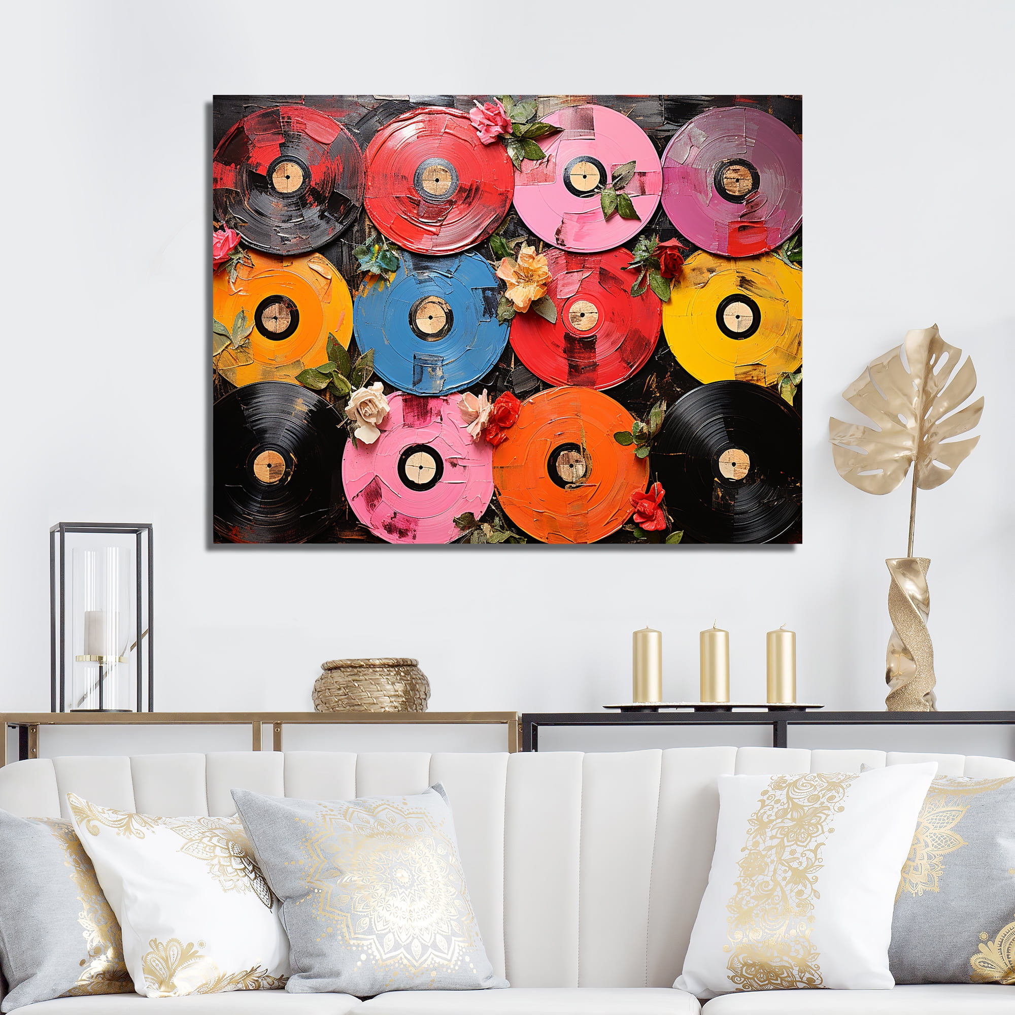 Designart "Melody of Colorful Vinyl Records" Fashion Wall Art Modern