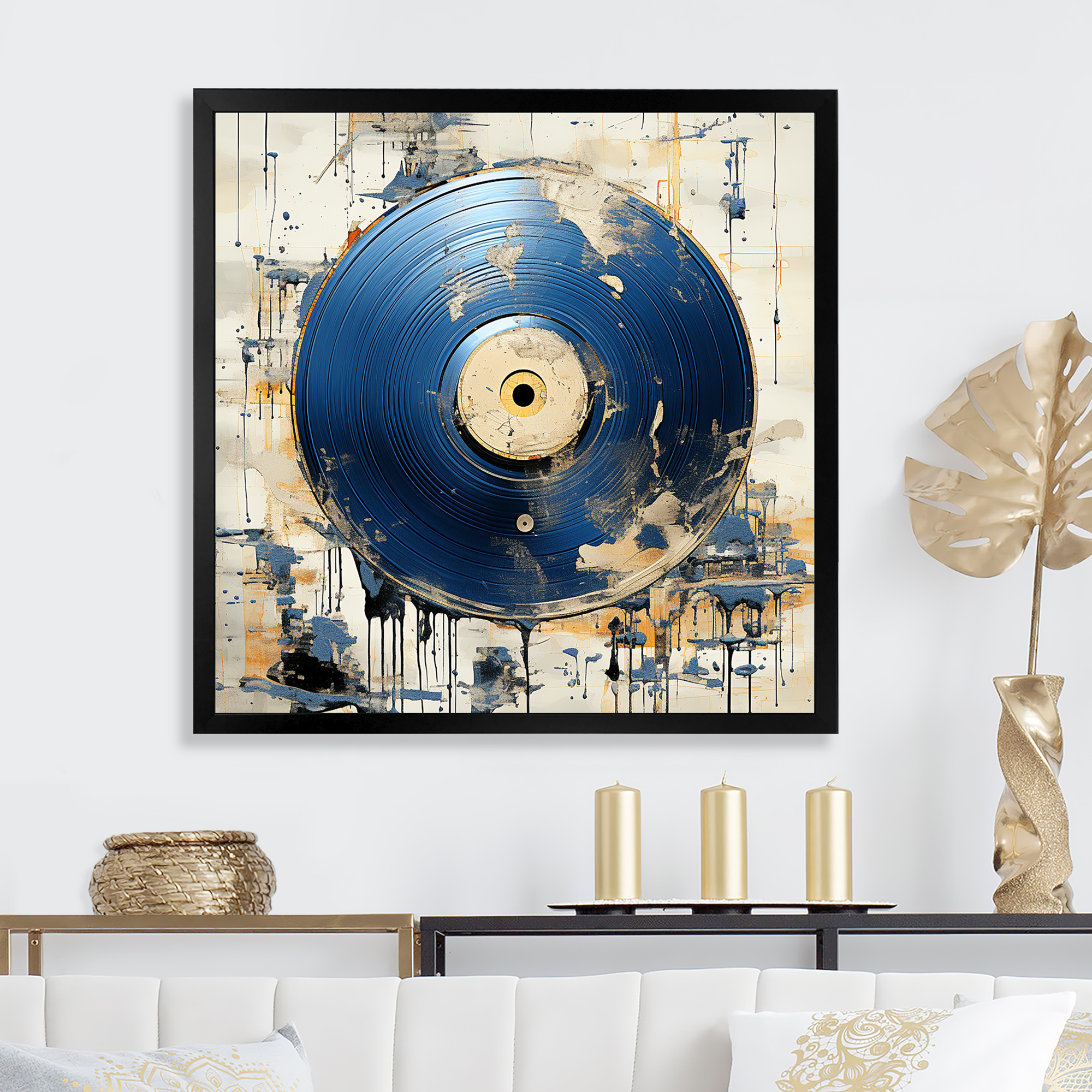 Designart "Melody of White and Blue Vinyl Records" Fashion Framed Wall