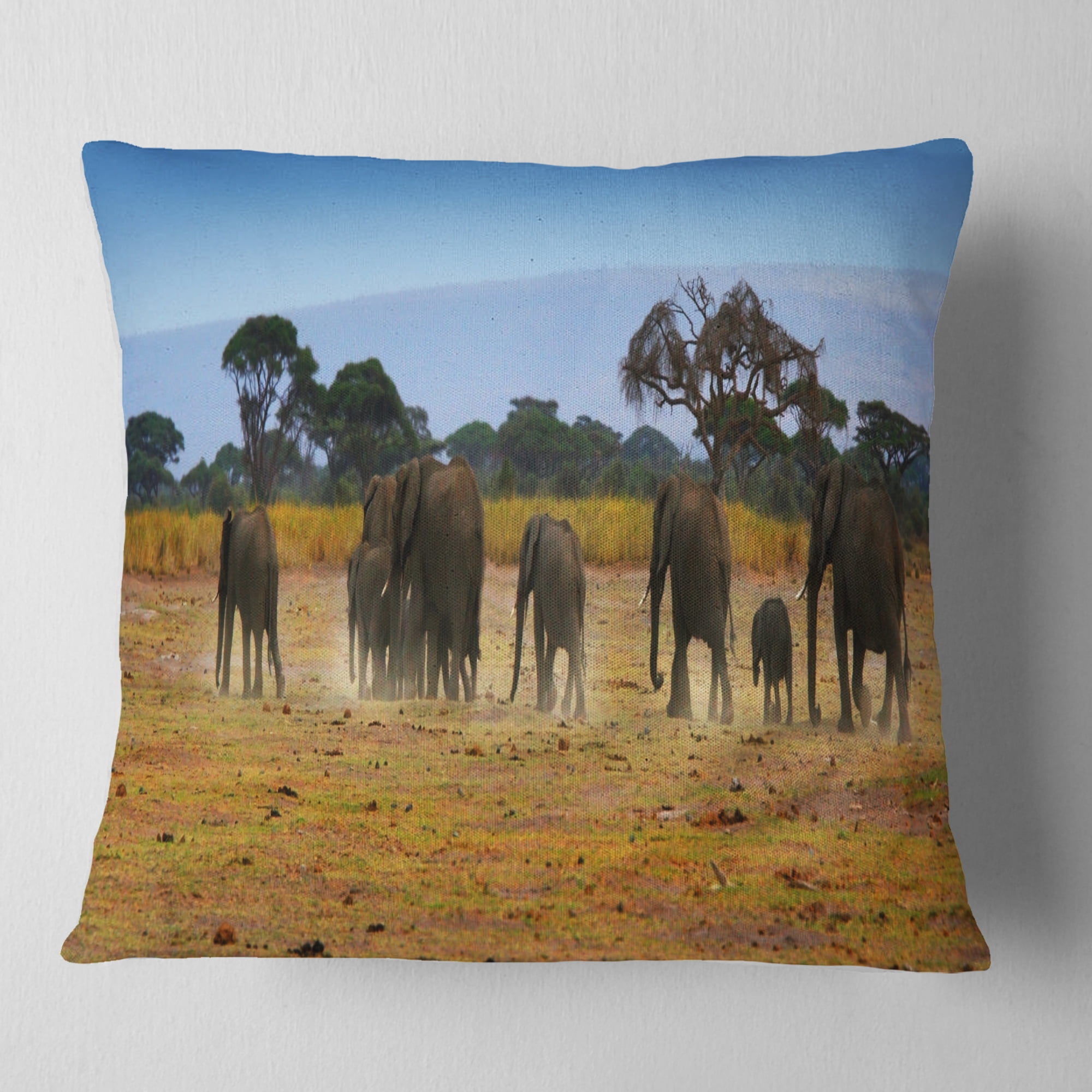 Designart Memory of African Wild Elephants - African Throw Pillow - 18x18
