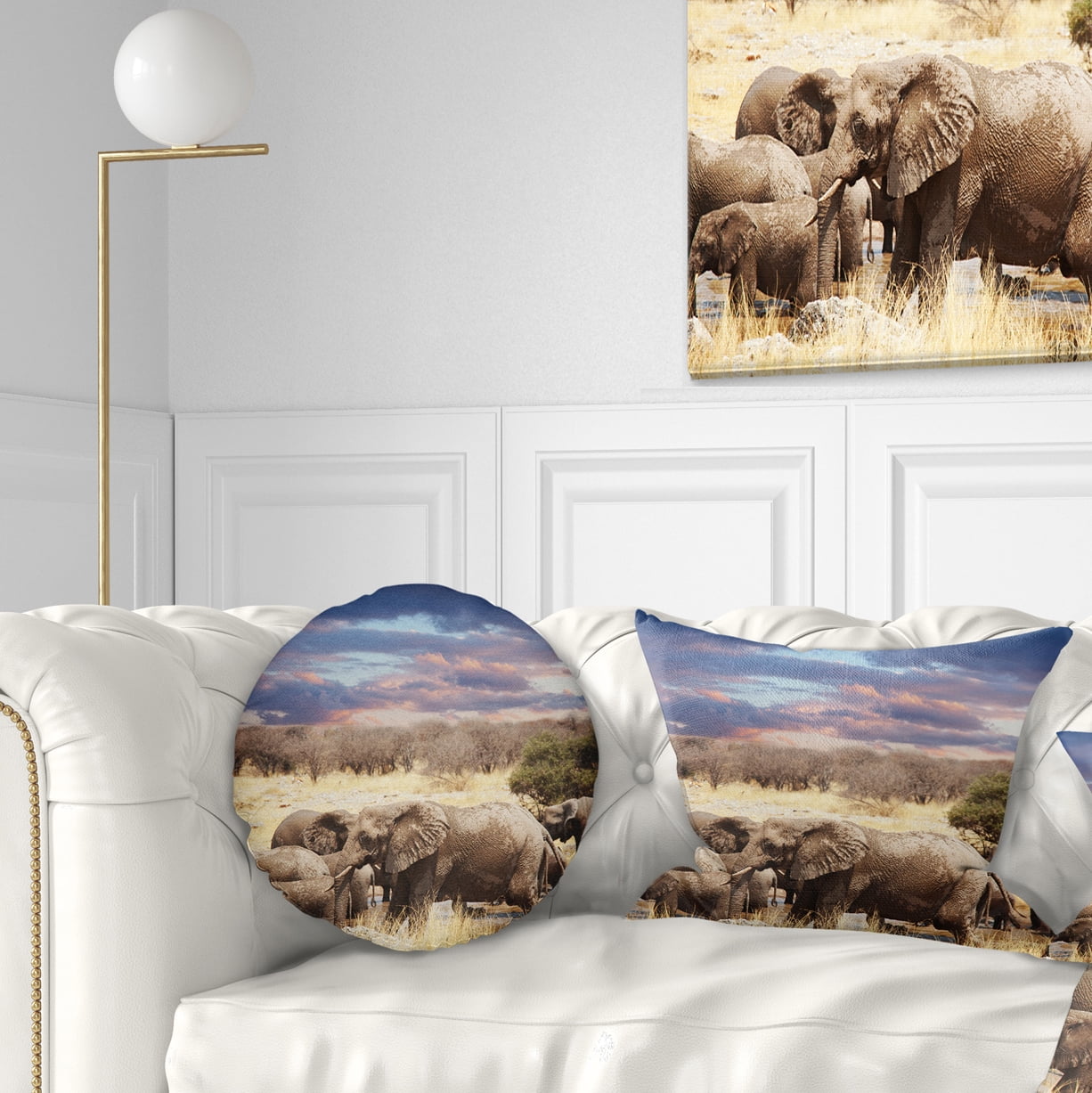 Designart Memory of Elephants in Bush - Abstract Throw Pillow - 12x20