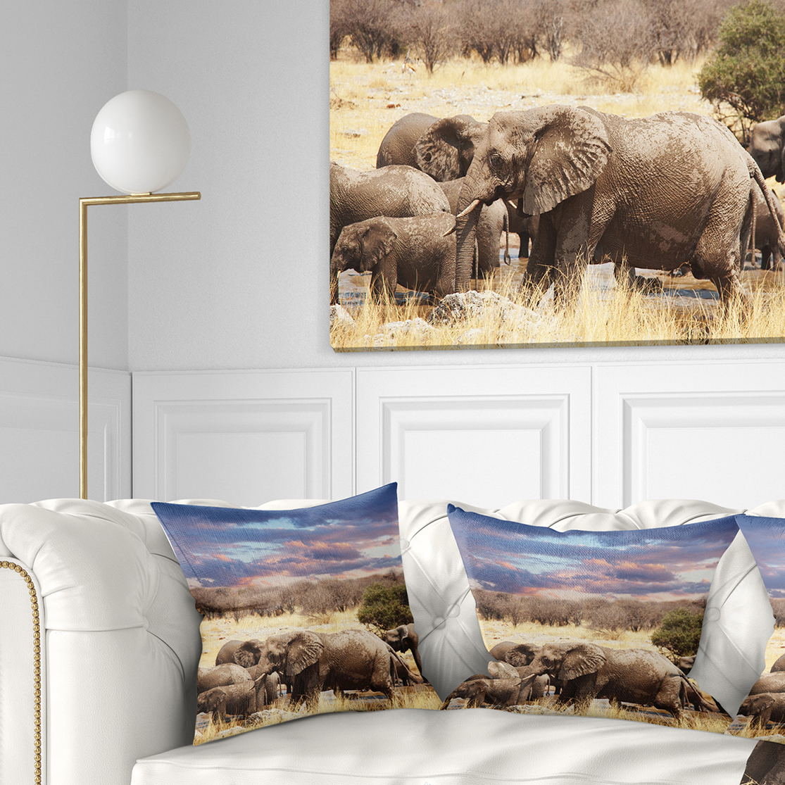 Designart Memory of Elephants in Bush - Abstract Throw Pillow - 18x18