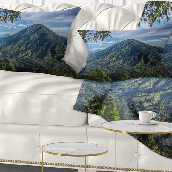 Designart Merbabu Volcano in Java - Landscape Printed Throw Pillow - 12x20
