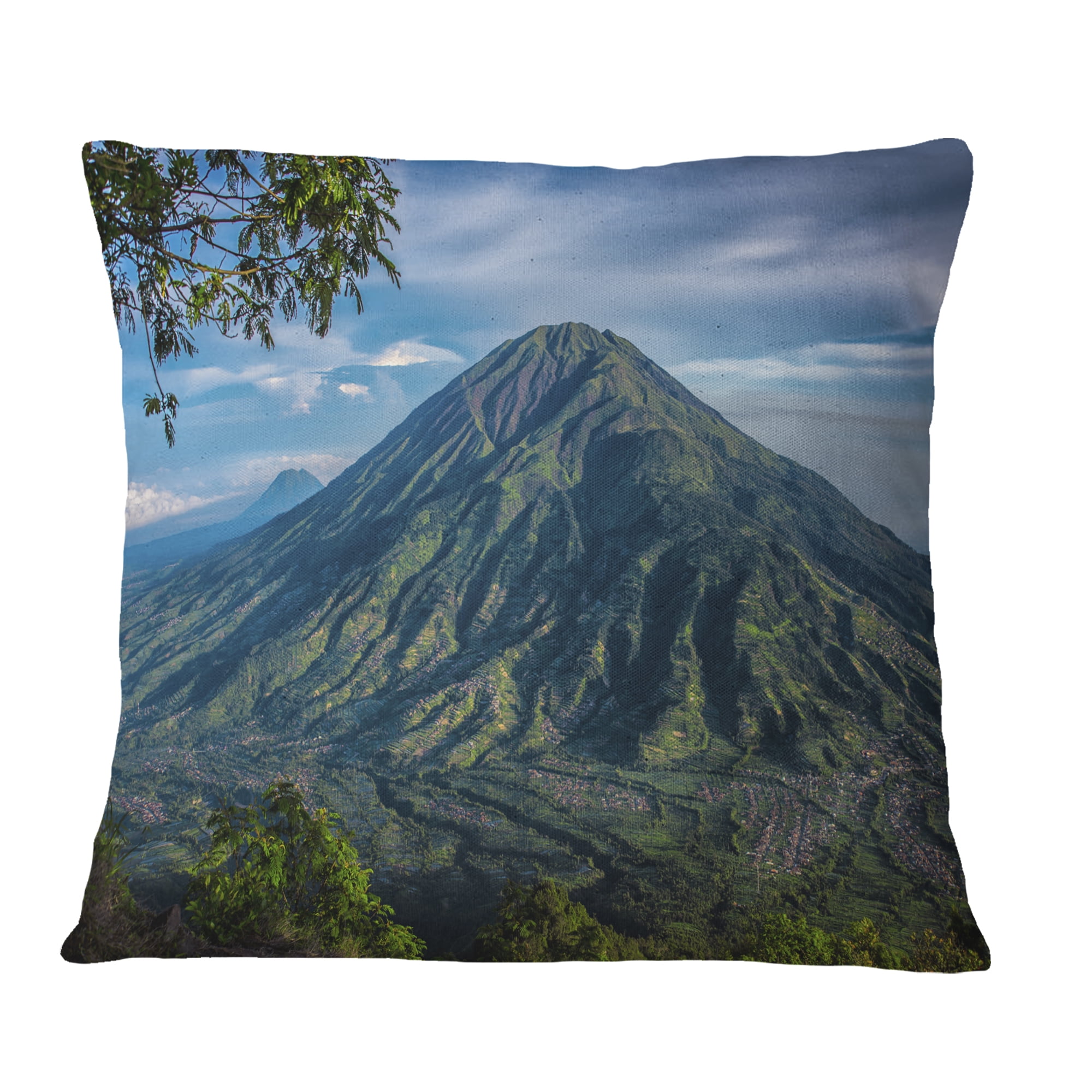 Designart Merbabu Volcano in Java - Landscape Printed Throw Pillow - 16x16