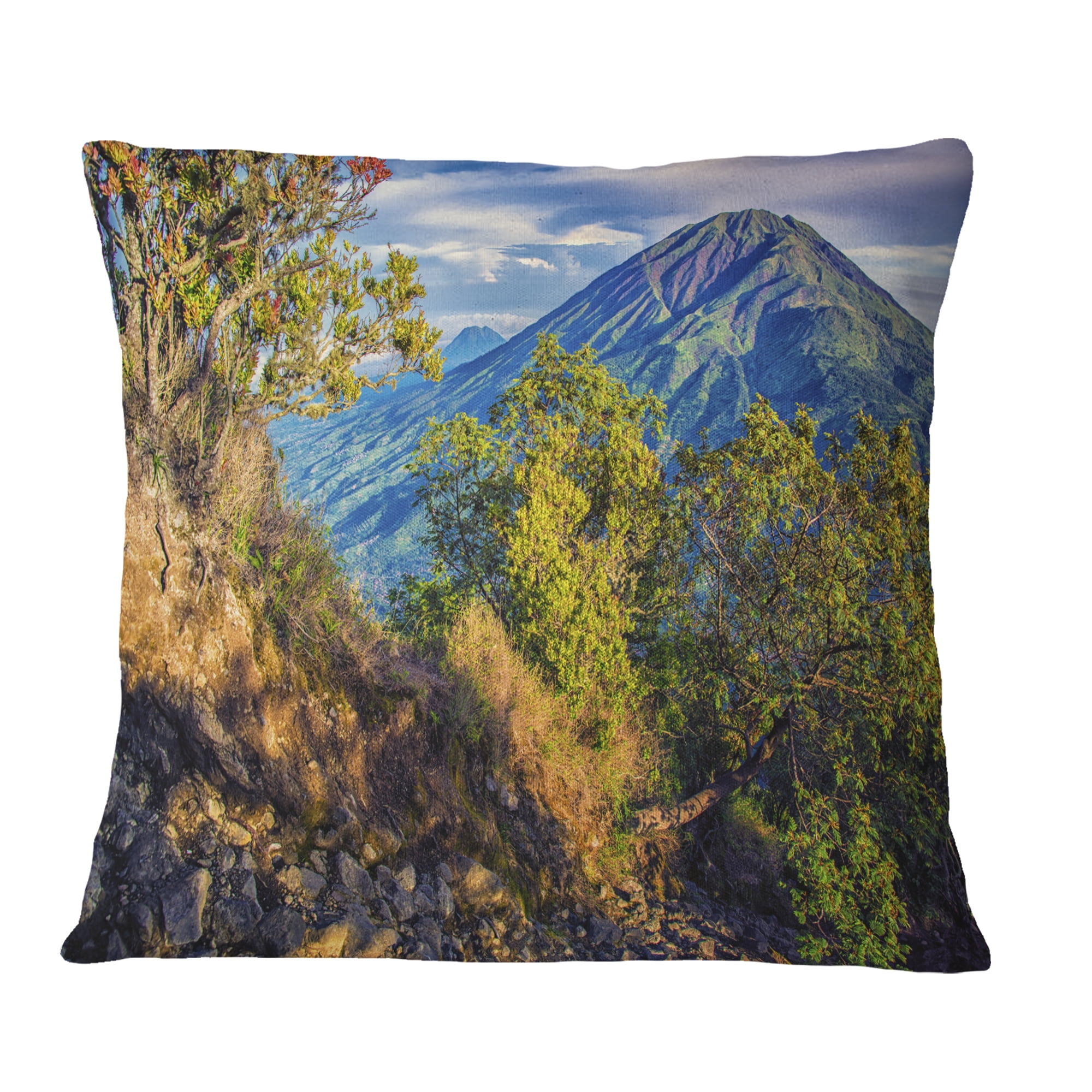 Designart Merbabu Volcano in Java - Landscape Printed Throw Pillow - 18x18