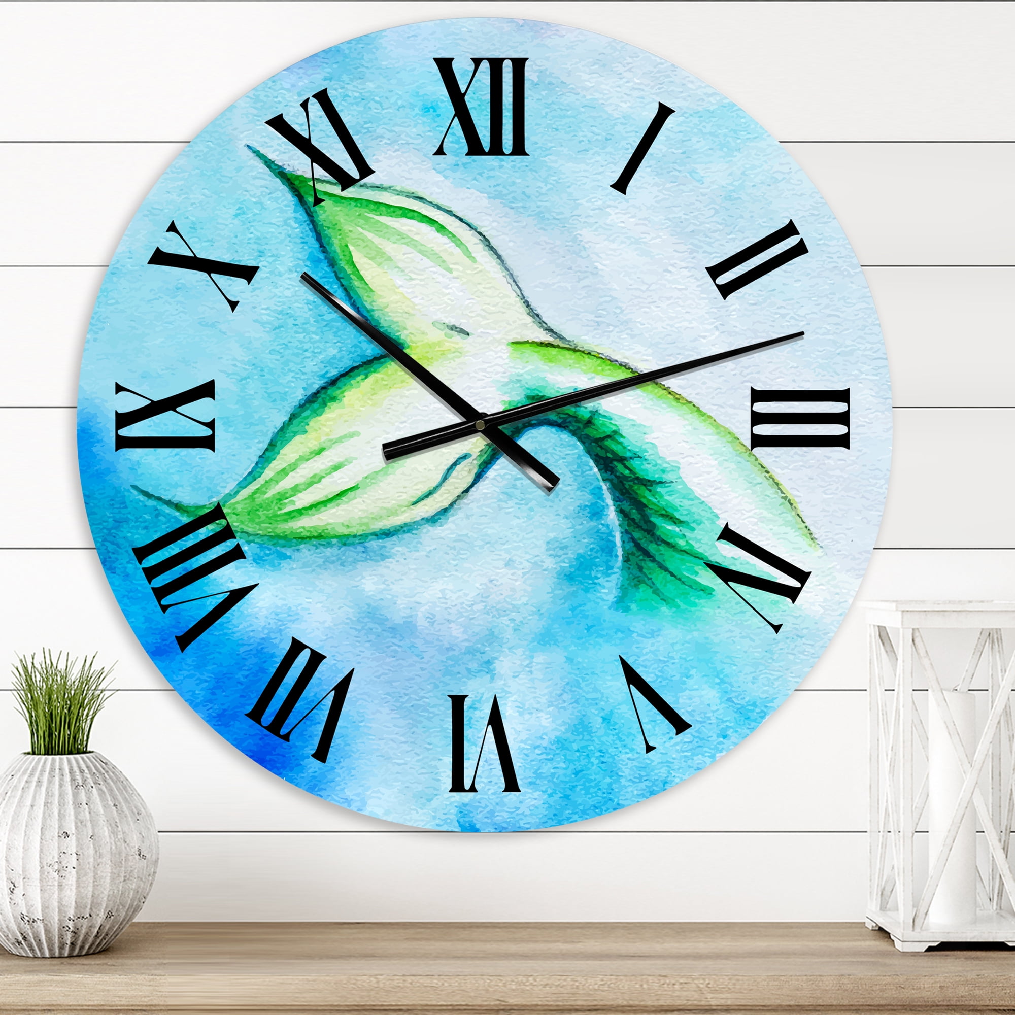 Designart 'Mermaid Fish Tail' Nautical & Coastal Wall Clock