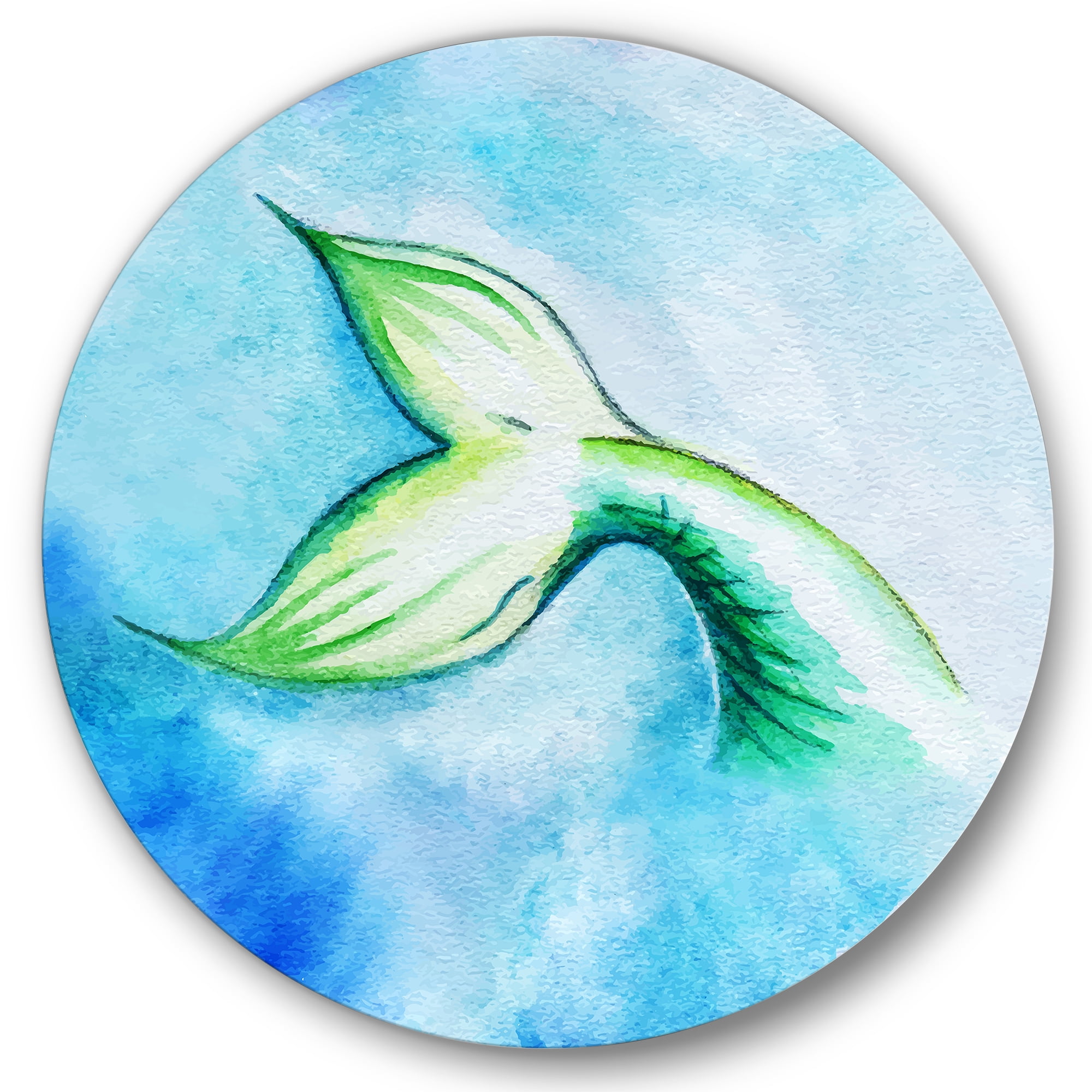 Designart 'Mermaid Green Fish Tail' Nautical & Coastal Circle Metal Wall Art 29x29 - Disc of 29