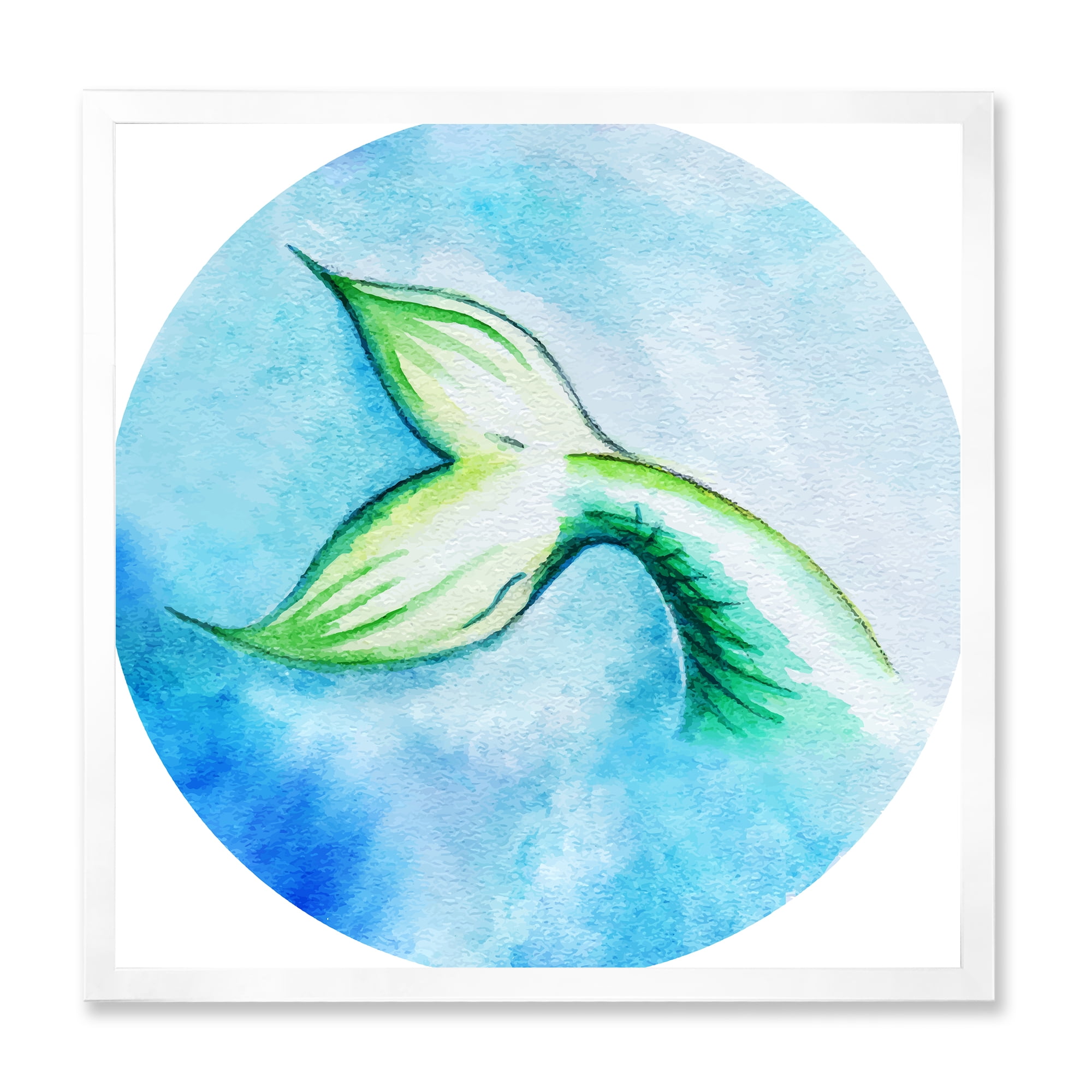 Designart 'Mermaid Green Fish Tail' Nautical & Coastal Framed Art Print