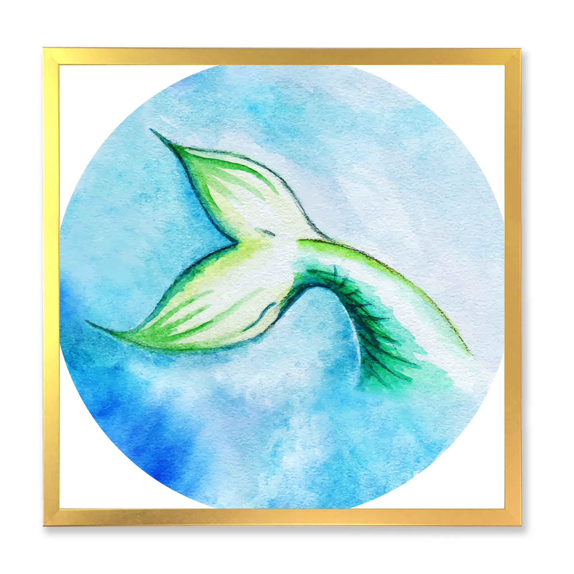 Designart 'Mermaid Green Fish Tail' Nautical & Coastal Framed Art Print