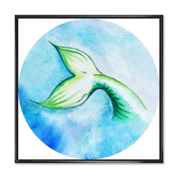 Designart 'Mermaid Green Fish Tail' Nautical & Coastal Framed Canvas Wall Art Print