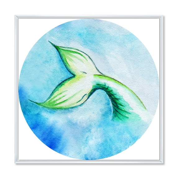 Designart 'Mermaid Green Fish Tail' Nautical & Coastal Framed Canvas Wall Art Print