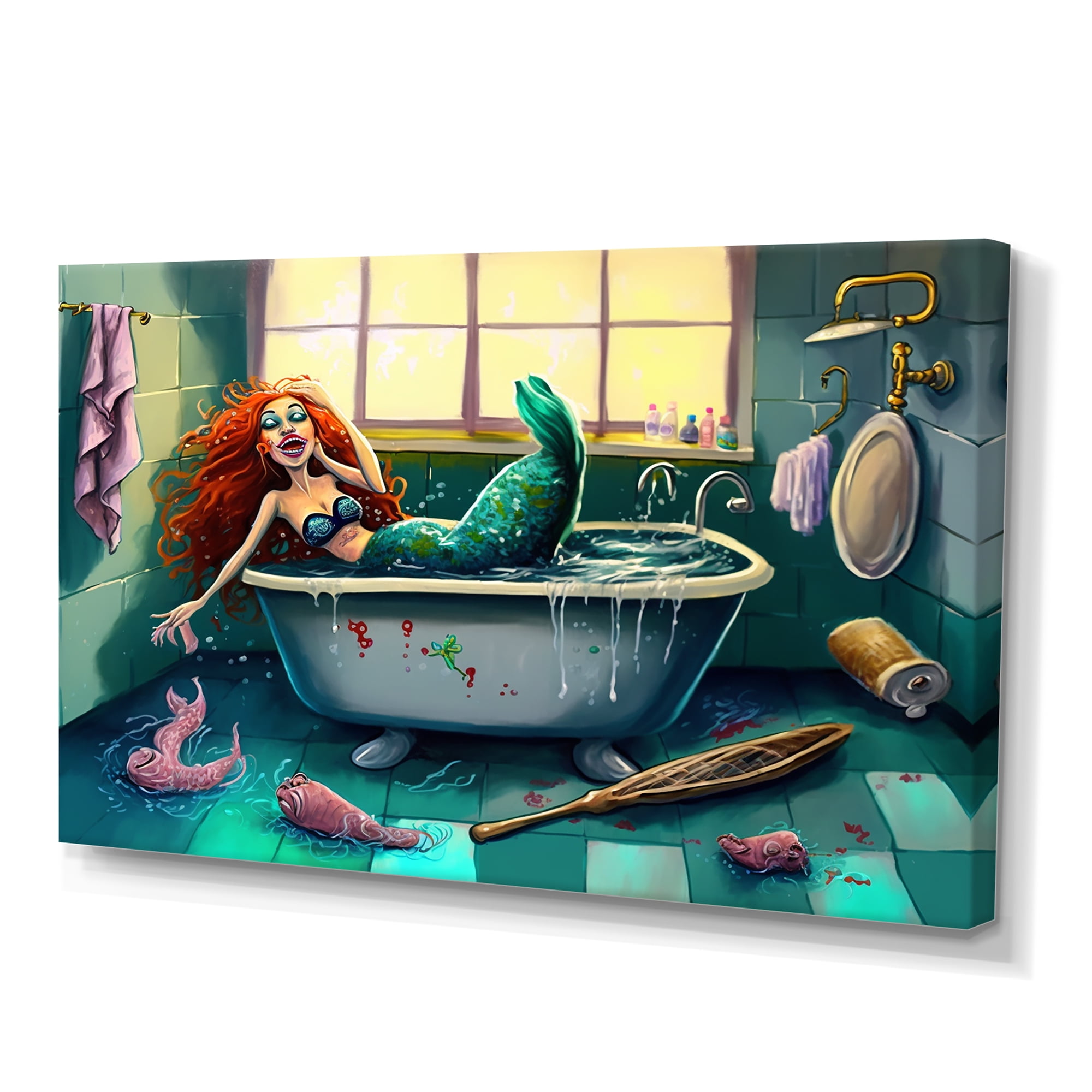Designart Mermaid Taking A Bath Canvas Wall Art