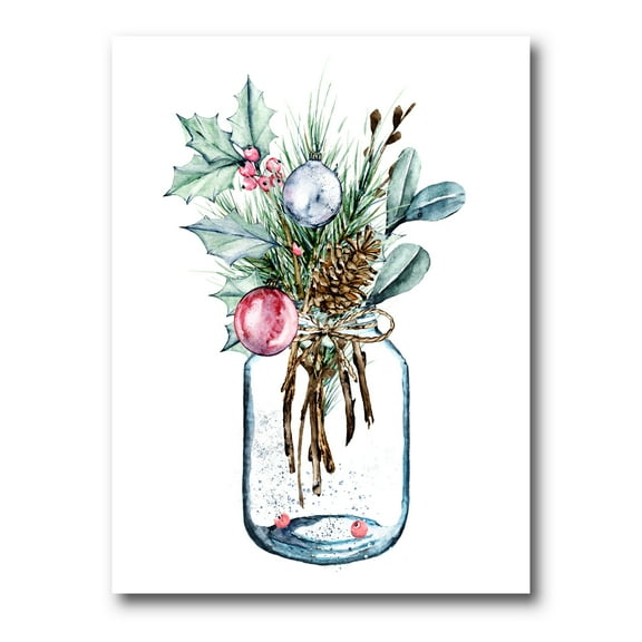 Designart ' Merry Christmas Bouquet In Transparant Jar ' Traditional Canvas Wall Art Print